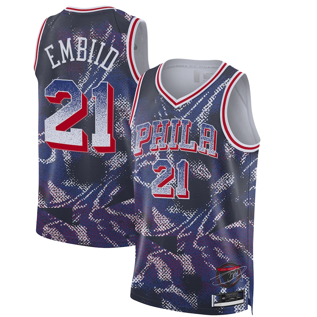 Pkot P.76ers #21 Joel Embiid Navy 2025 Select Series Swingman Player Jerseys