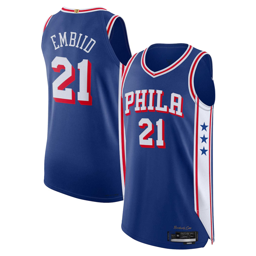 Pkot P.76ers #21 Joel Embiid Royal Authentic Jerseys - Icon Edition