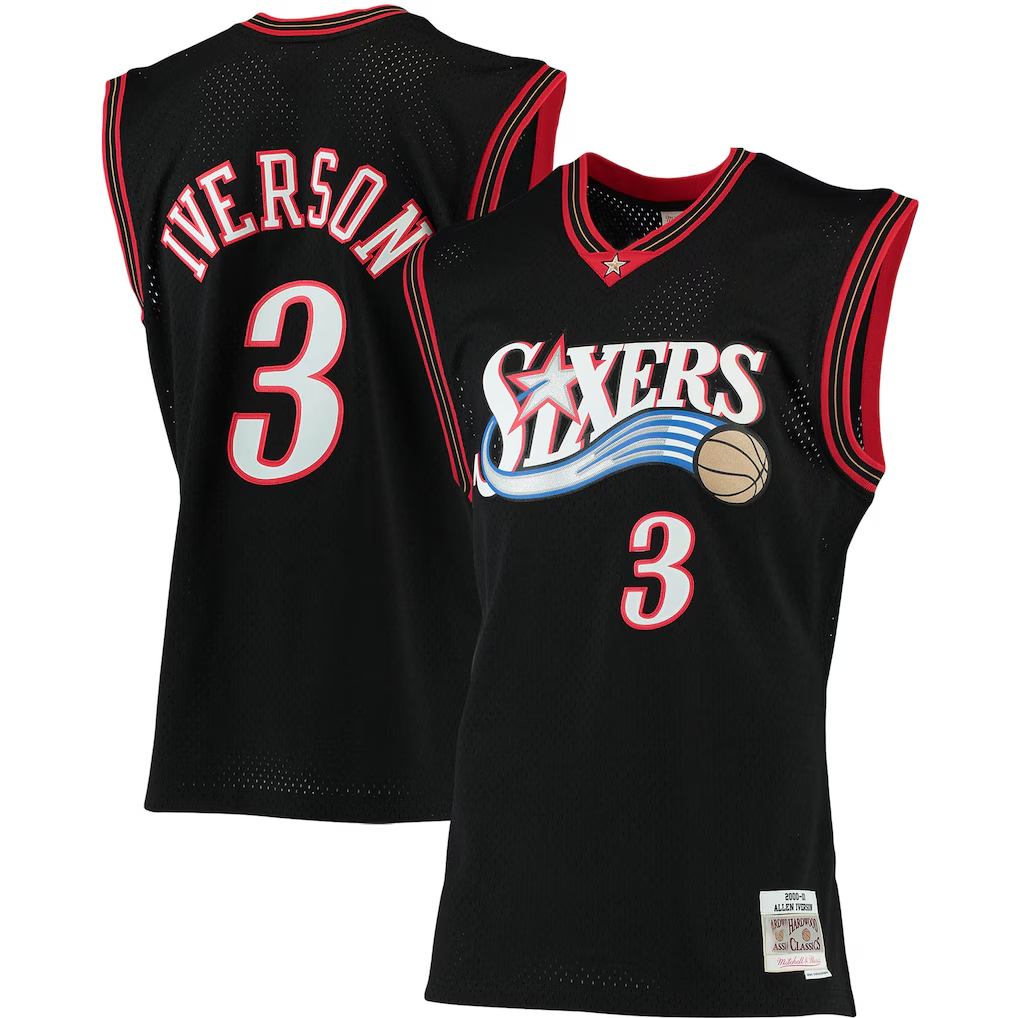 Pkot P.76ers #3 Allen Iverson Mitchell & Ness Black 200001 Big & Tall Hardwood Classics Swingman Jerseys