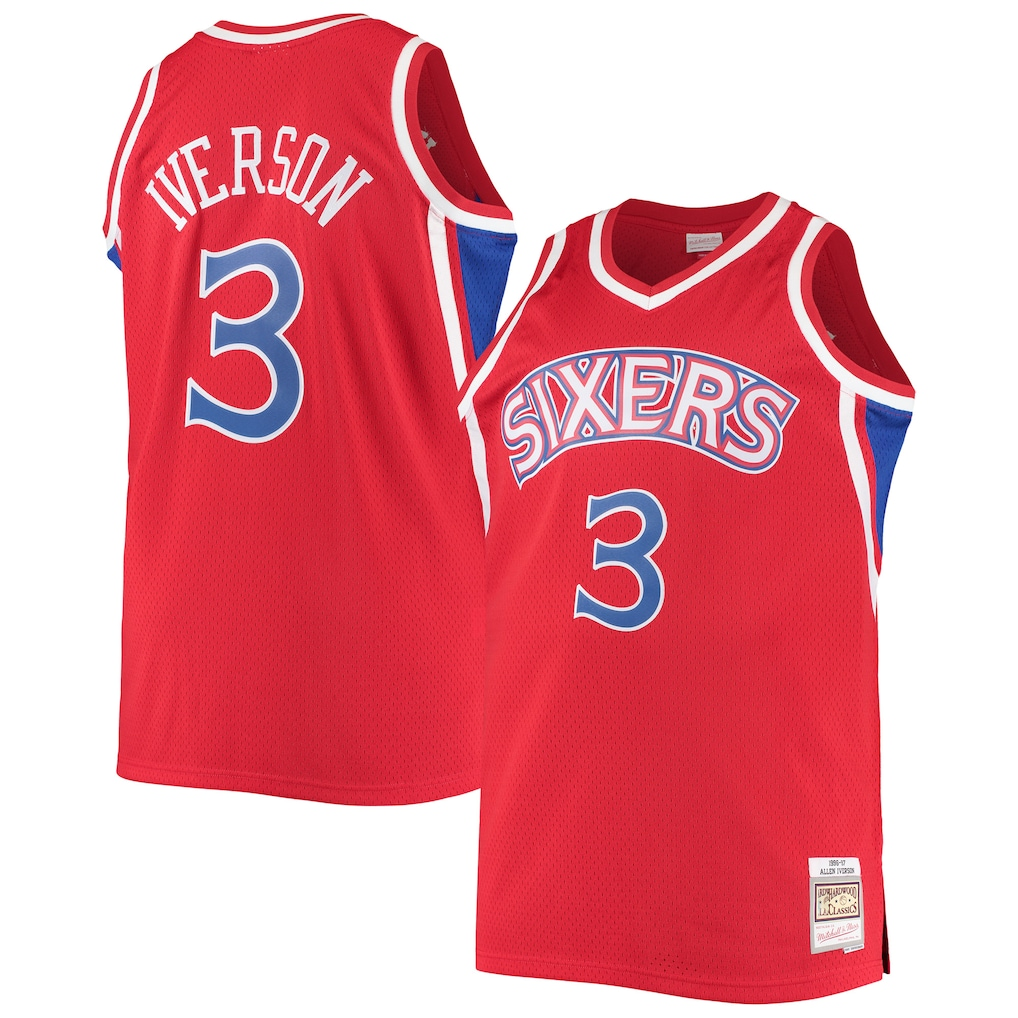 Pkot P.76ers #3 Allen Iverson Mitchell & Ness Red 199697 Big & Tall Hardwood Classics Swingman Jerseys