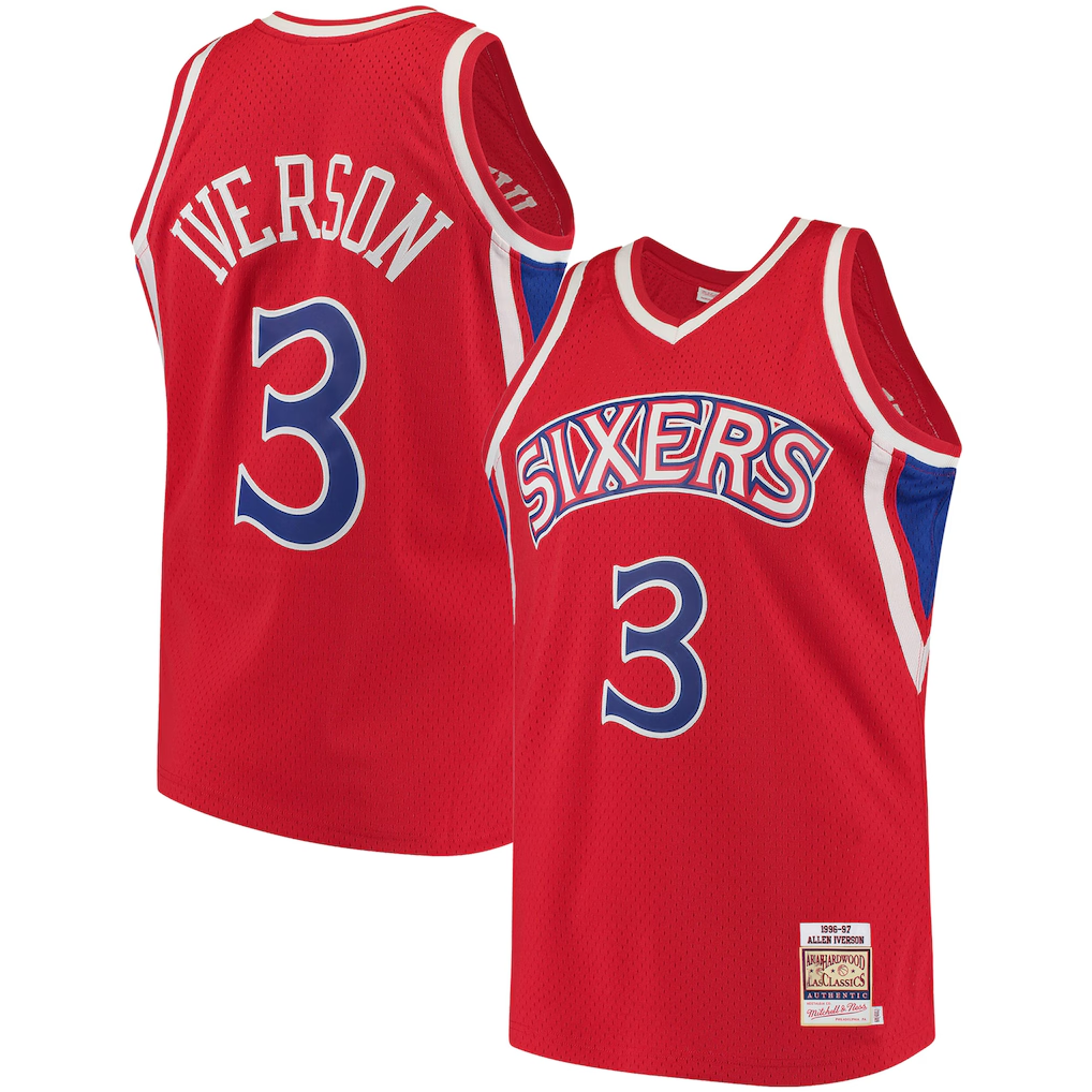 Pkot P.76ers #3 Allen Iverson Mitchell & Ness Red 199697 Hardwood Classics Authentic Jerseys
