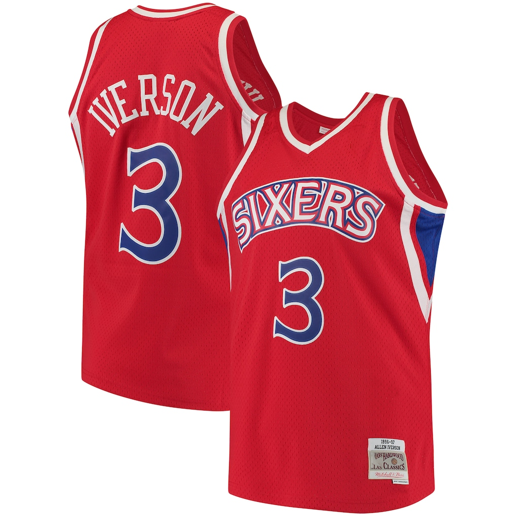 Pkot P.76ers #3 Allen Iverson Mitchell & Ness Red 199697 Hardwood Classics Swingman Jerseys