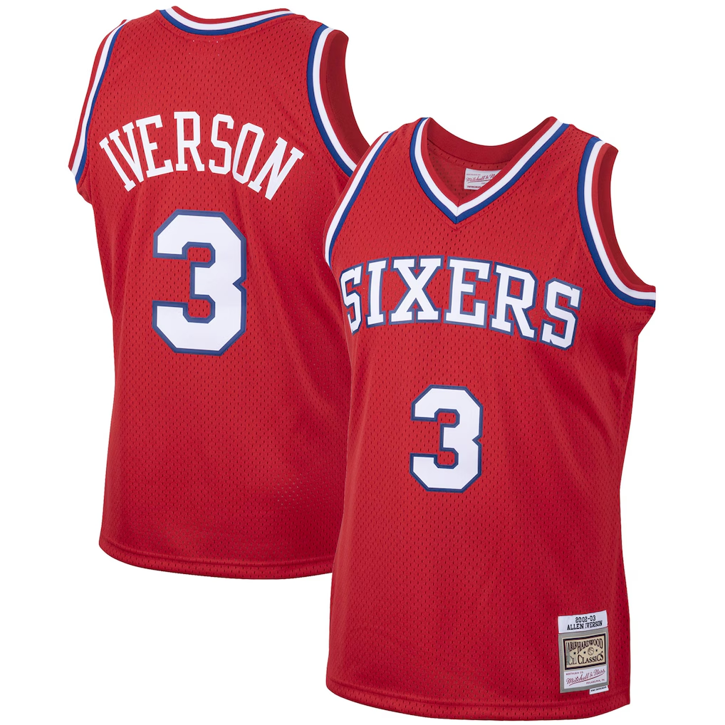 Pkot P.76ers #3 Allen Iverson Mitchell & Ness Red 200203 Hardwood Classics Swingman Jerseys