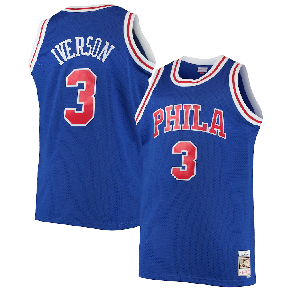 Pkot P.76ers #3 Allen Iverson Mitchell & Ness Royal 199697 Big & Tall Hardwood Classics Swingman Jerseys