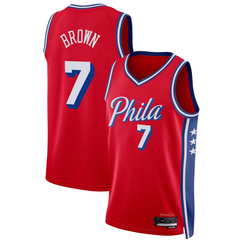 Pkot P.76ers #7 Jaylen Brown Red Swingman Jerseys - Statement Edition