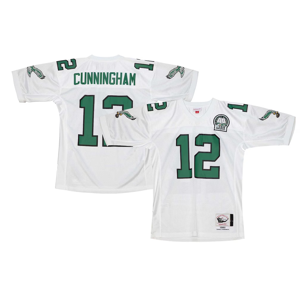Pkot P.Eagles 1992 #12 Randall Cunningham Mitchell & Ness White Authentic Throwback Retired Player Stitched Jerseys