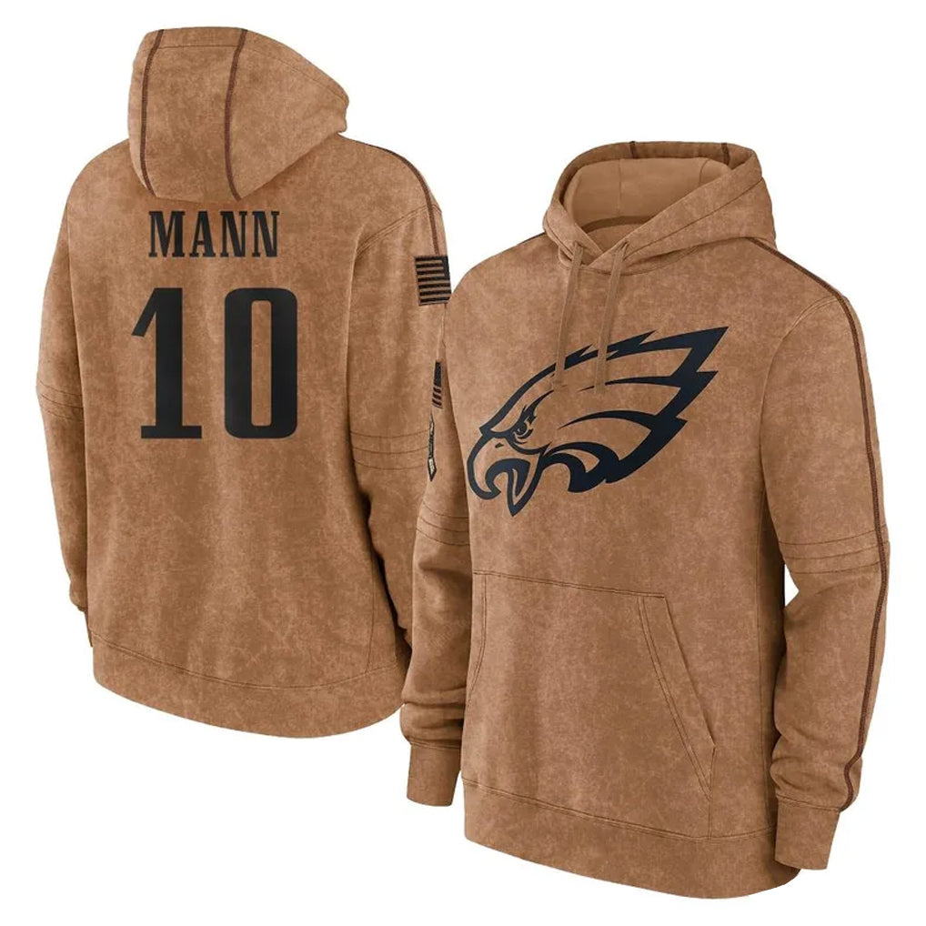 Pkot P.Eagles #10 Braden Mann Player Brown Salute to Service Pullover Hoodies Limited Game Stitched Jerseys
