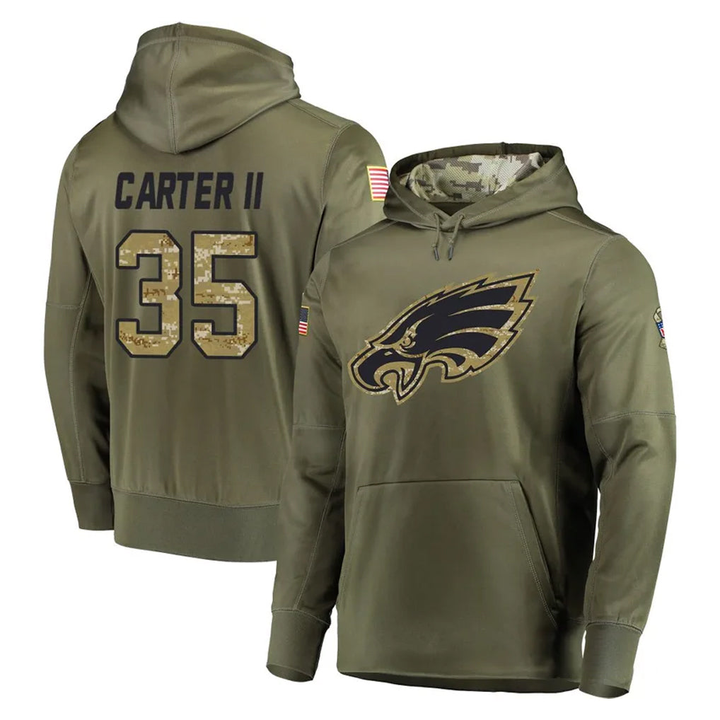Pkot P.Eagles #35 Michael Carter II Player Olive Salute to Service Pullover Hoodies Home Game Stitched Jerseys