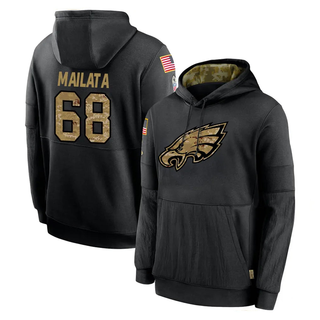 Pkot P.Eagles #68 Jordan Mailata Player Black Salute to Service Hoodies Limited Game Stitched Jerseys