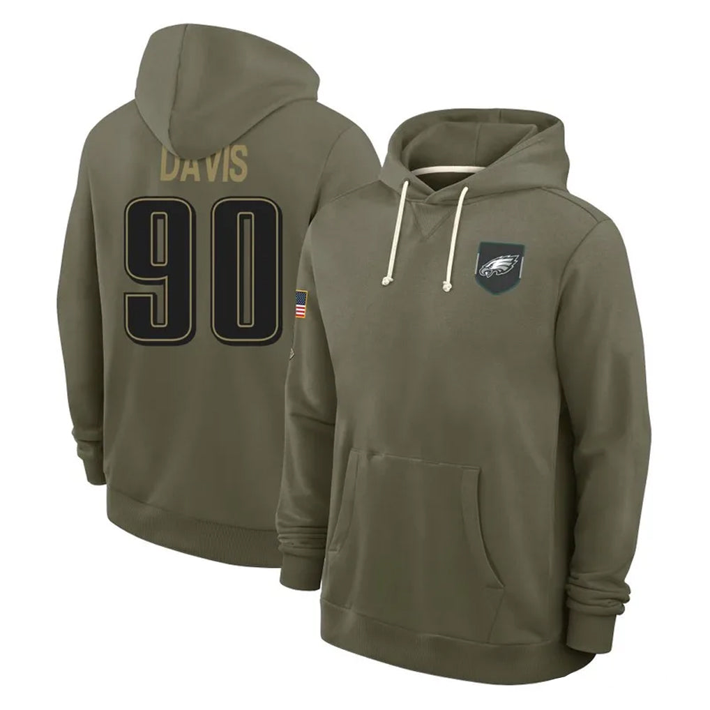 Pkot P.Eagles #90 Jordan Davis Player Olive Salute to Service Pullover Hoodies Limited Stitched Jerseys