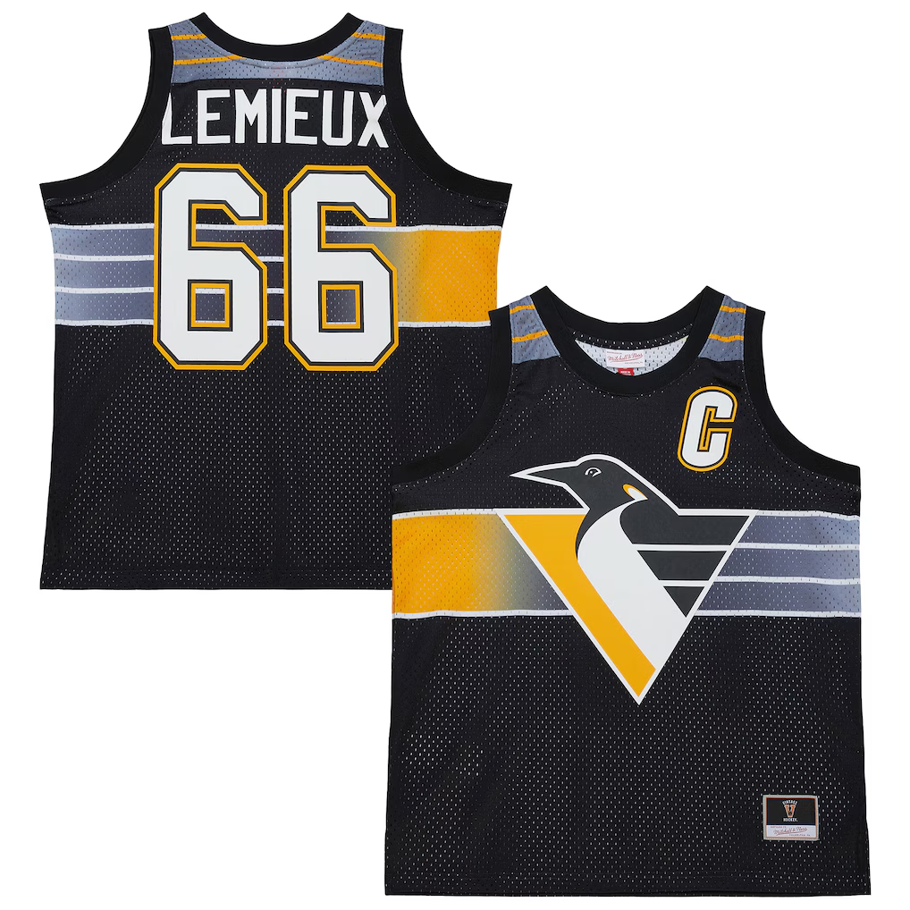Pkot P.Penguins #66 Mario Lemieux Mitchell & Ness Black Maxxed Out Fashion Basketball Jerseys