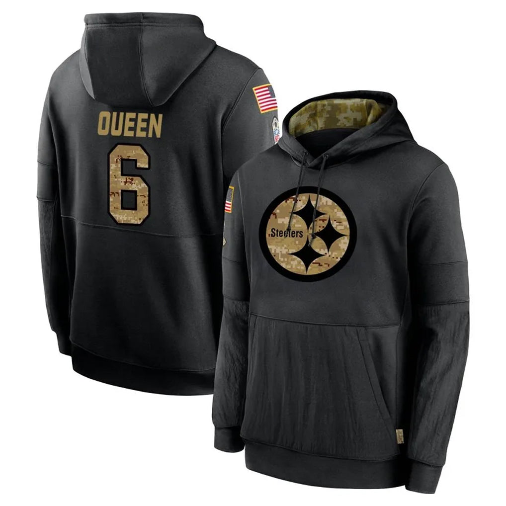 Pkot P.Steelers #6 Patrick Queen Player Black Salute to Service Hoodies Limited Game Stitched Jerseys