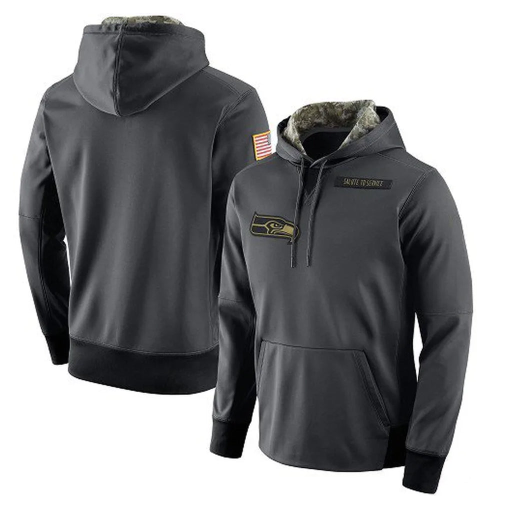 Pkot S.Seahawks Gray Pullover Hoodies Game Blank Player Stitched Jerseys