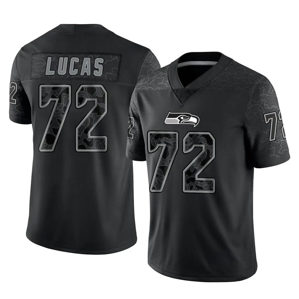 Pkot S.Seahawks #72 Abraham Lucas Player Black Limited Reflective Home Game Stitched Jerseys