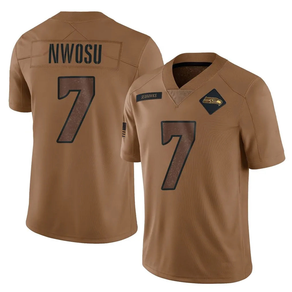 Pkot S.Seahawks #7 Uchenna Nwosu Player Brown Limited Salute To Service Home Game Stitched Jerseys