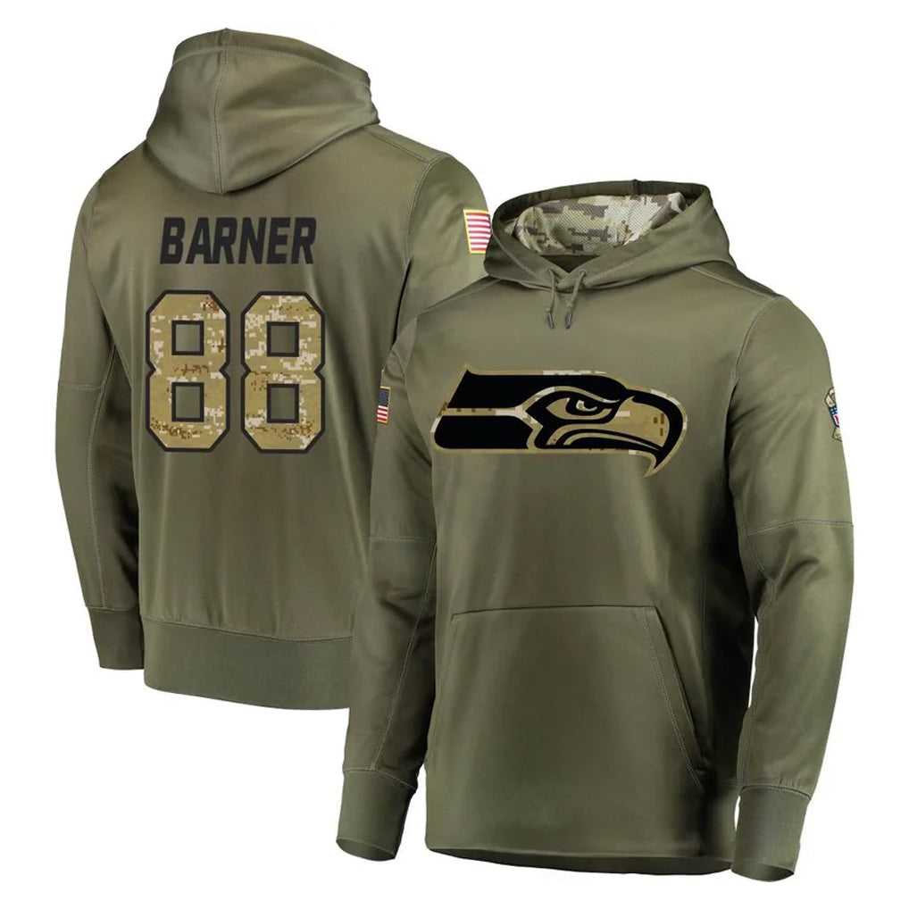 Pkot S.Seahawks #88 AJ Barner Player Olive Salute to Service Pullover Hoodie Home Game Stitched Jerseys