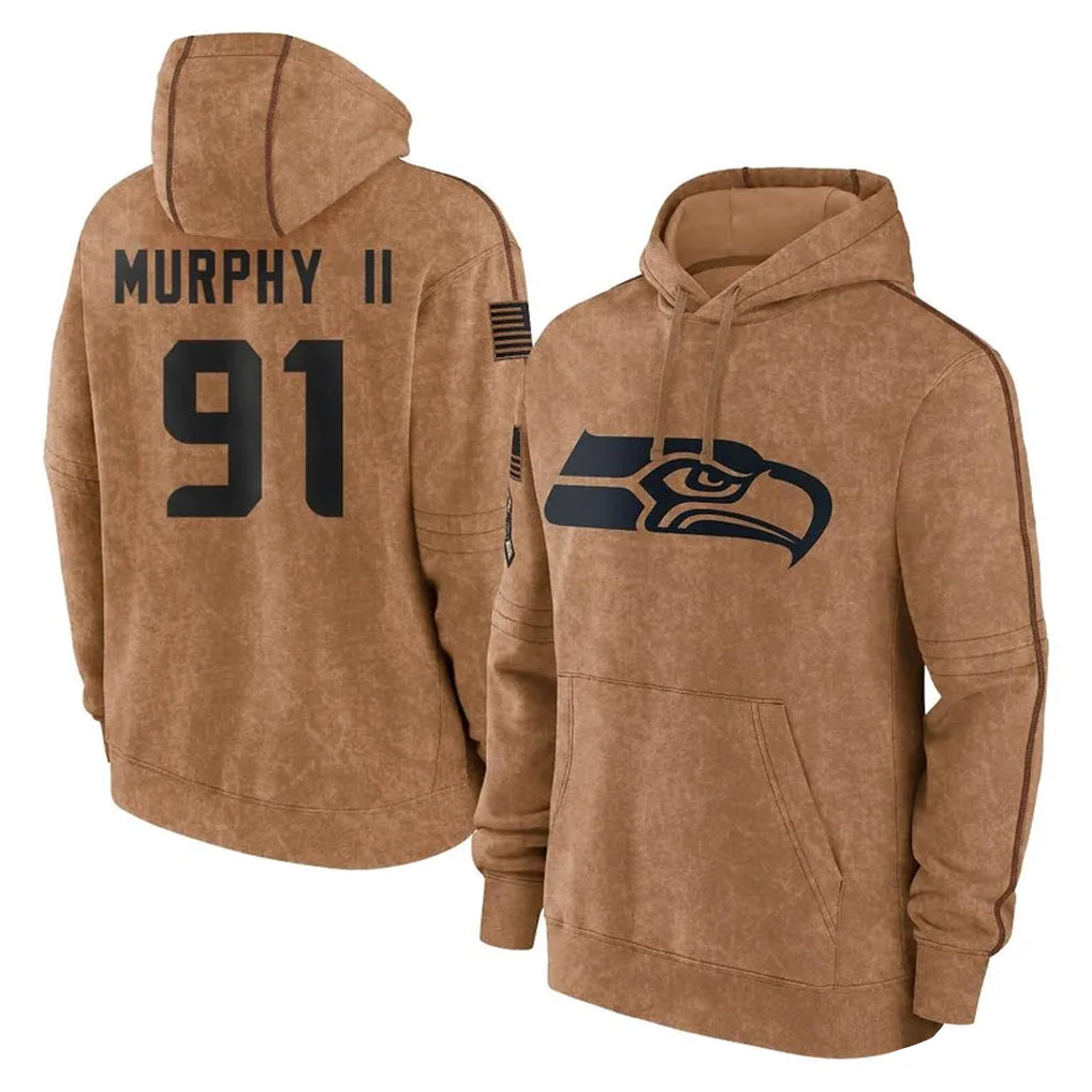 Pkot S.Seahawks #91 Byron Murphy II Player Brown Limited Salute to Service Pullover Hoodies Game Stitched Jerseys