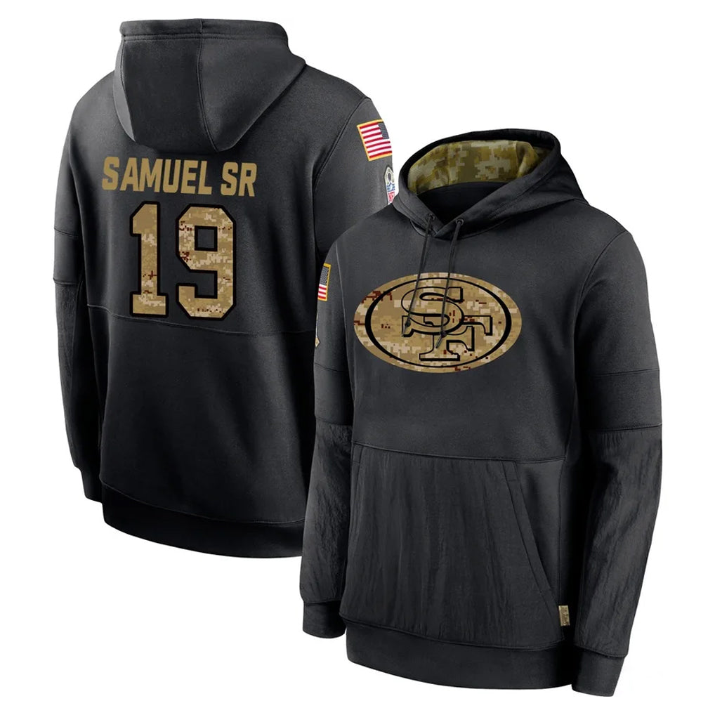 Pkot SF.49ers #19 Deebo Samuel Sr. Player Black Salute to Service Sideline Performance Pullover Hoodies Home Game Stitched Jerseys