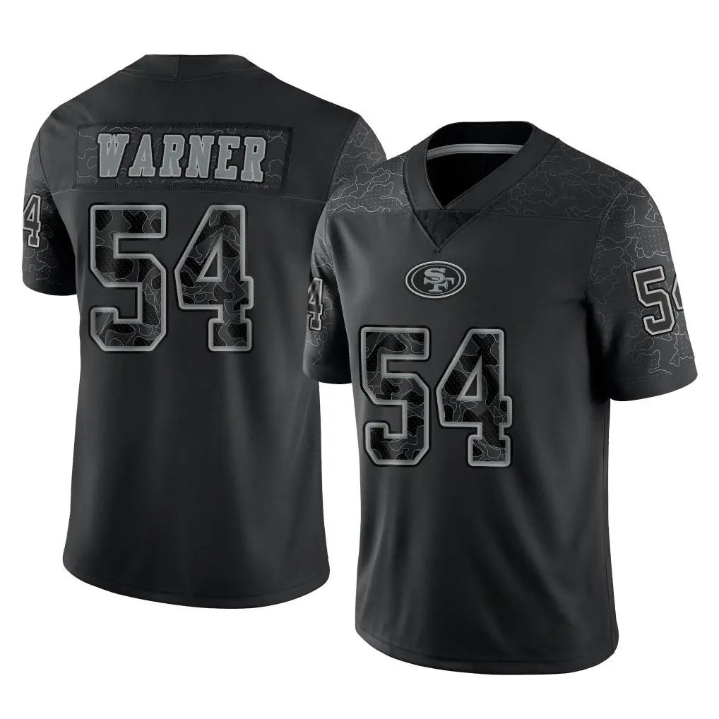 Pkot SF.49ers #54 Fred Warner Player Black Limited Reflective Home Game Stitched Jerseys
