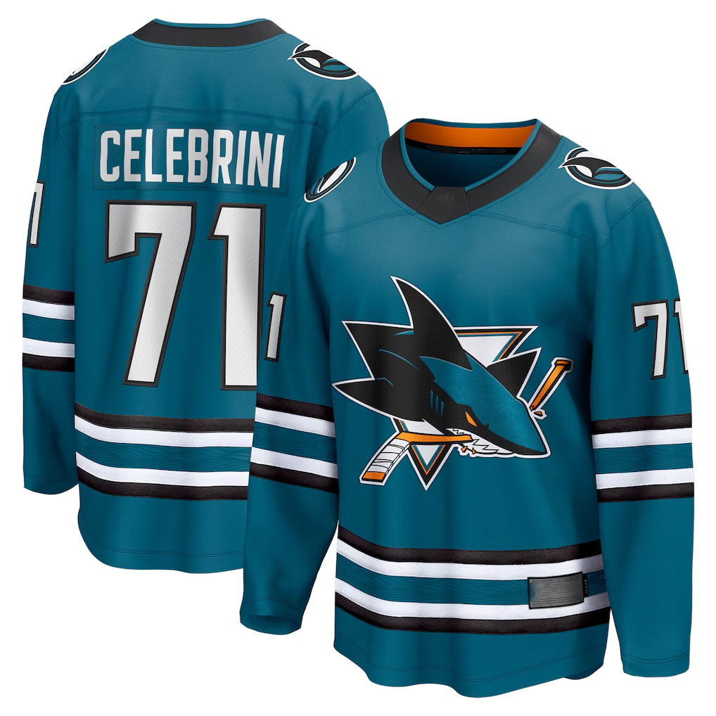 Pkot SJ.Sharks #71 Macklin Celebrini Teal Home Breakaway Jerseys