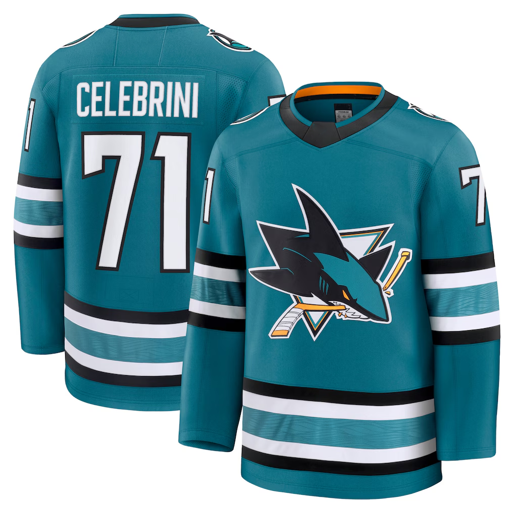 Pkot SJ.Sharks #71 Macklin Celebrini Teal Home Premium Jerseys