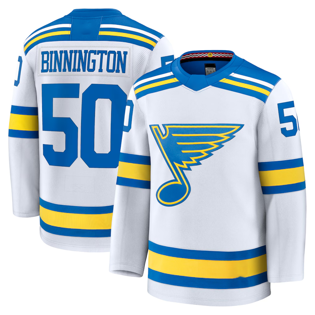 Pkot SL.Blues #50 Jordan Binnington White Away Premium Player Jerseys
