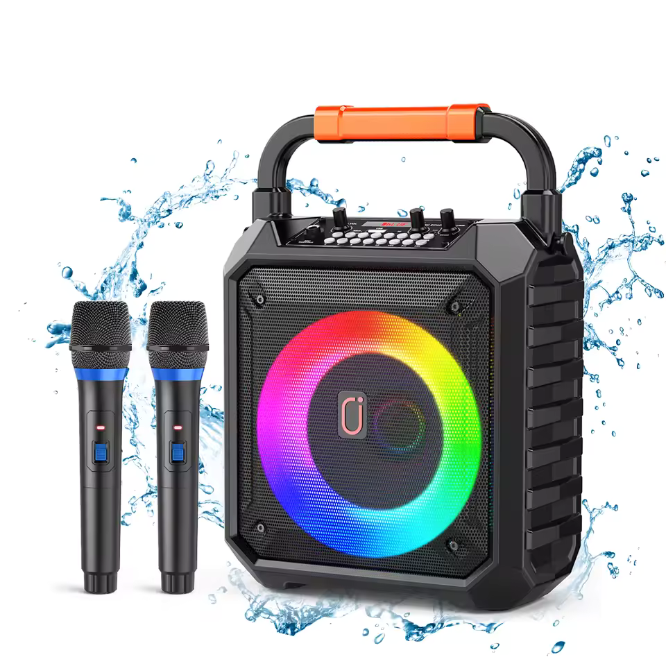 T17-T Wireless Bluetooth Speaker, Karaoke Machine with 2 Microphone, Home Karaoke System with LED Party Light