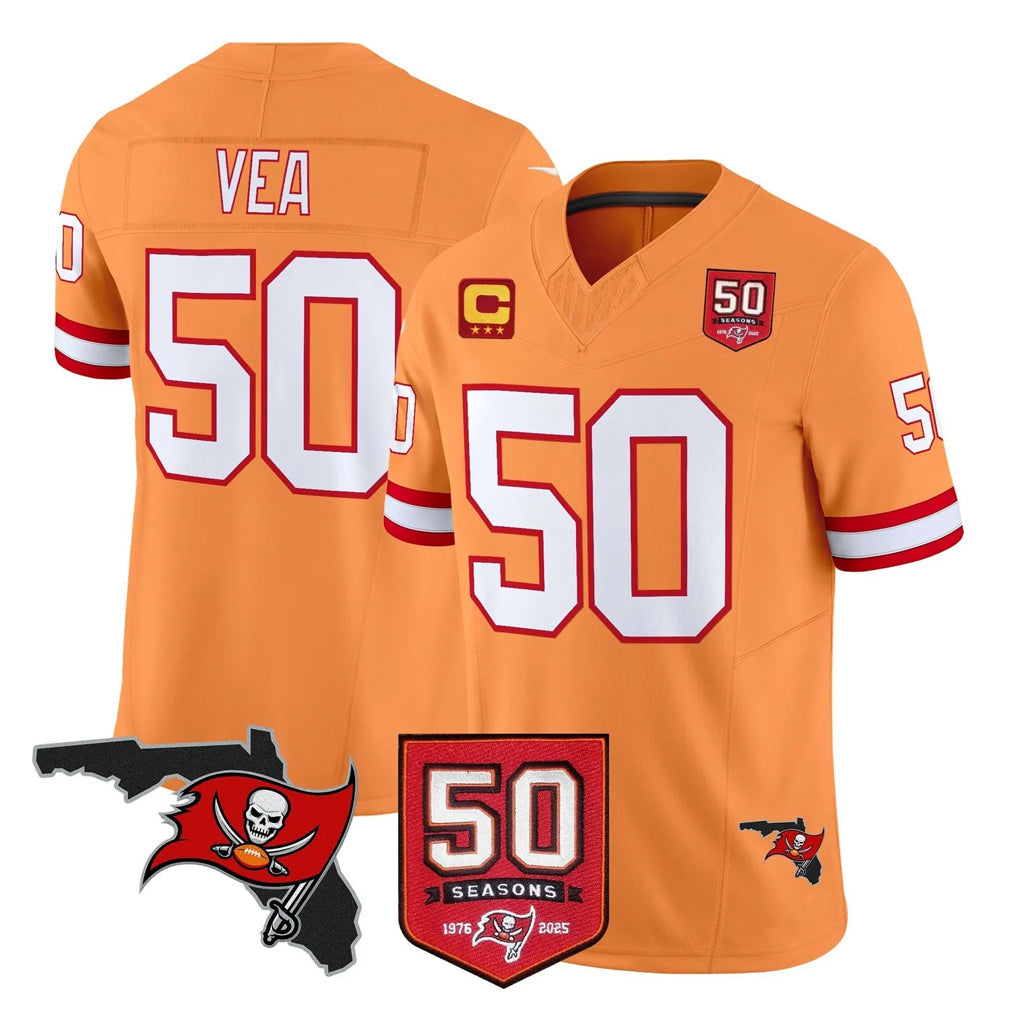 Pkot TB.Buccaneers #50 Vita Vea Player Orange 50th Season Vapor Limited Home Game Stitched Jerseys