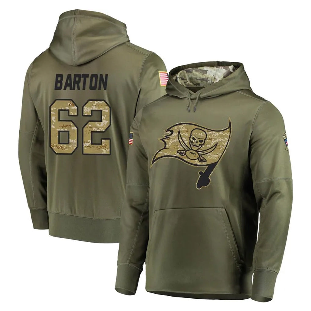 Pkot TB.Buccaneers #62 Graham Barton Player Olive Salute to Service Pullover Hoodie Home Game Stitched Jerseys