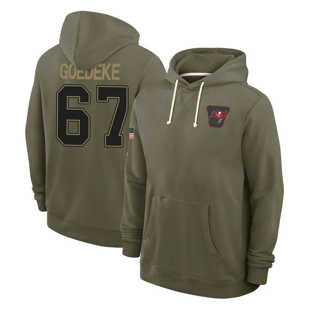 Pkot TB.Buccaneers #67 Luke Goedeke Player Olive Salute to Service Pullover Hoodies Limited Stitched Jerseys