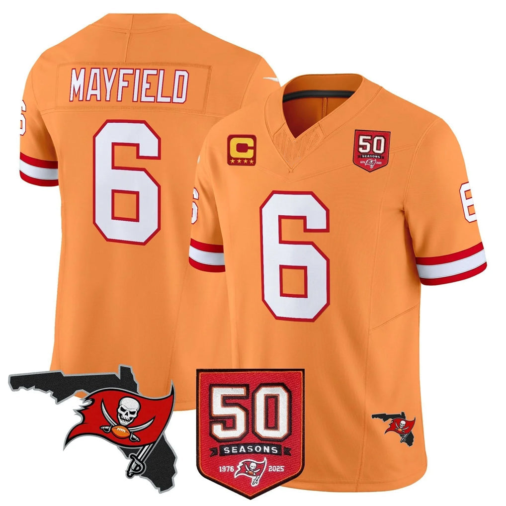 Pkot TB.Buccaneers #6 Baker Mayfield Player Orange 50th Season Vapor Limited Home Game Stitched Jerseys