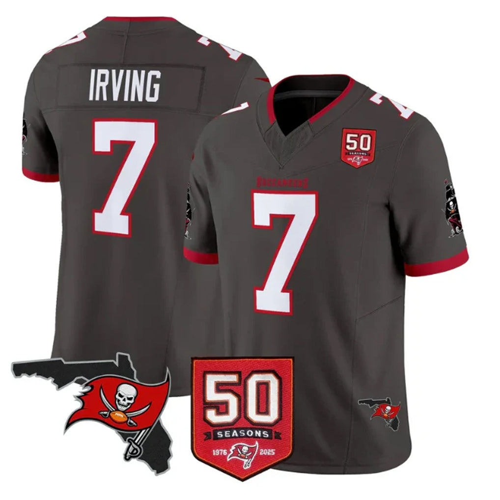 Pkot TB.Buccaneers #7 Bucky Irving Player Pewter 50th Season Vapor Limited Home Game Stitched Jerseys