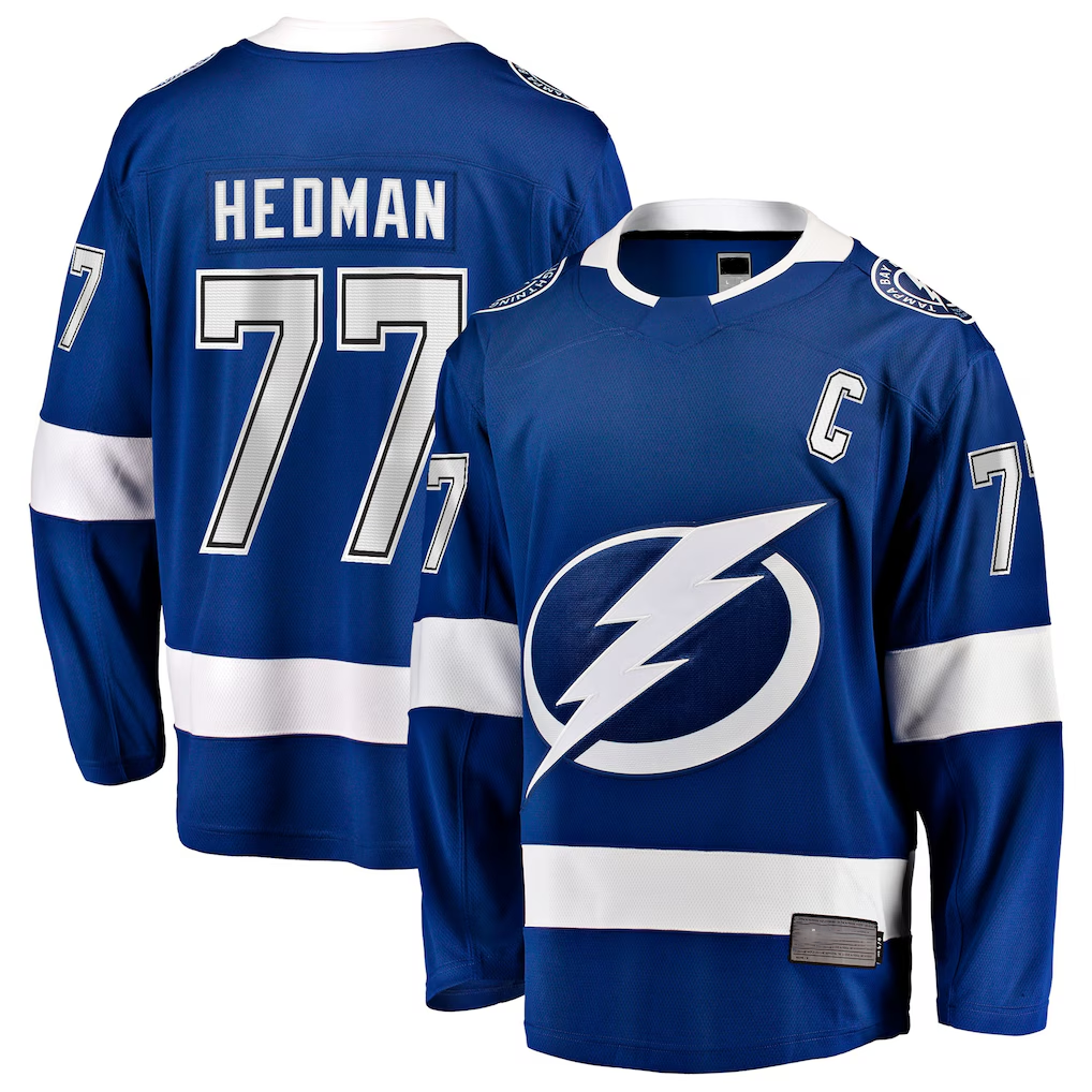 Pkot TB.Lightning #77 Victor Hedman Blue Home Captain Patch Breakaway Jerseys