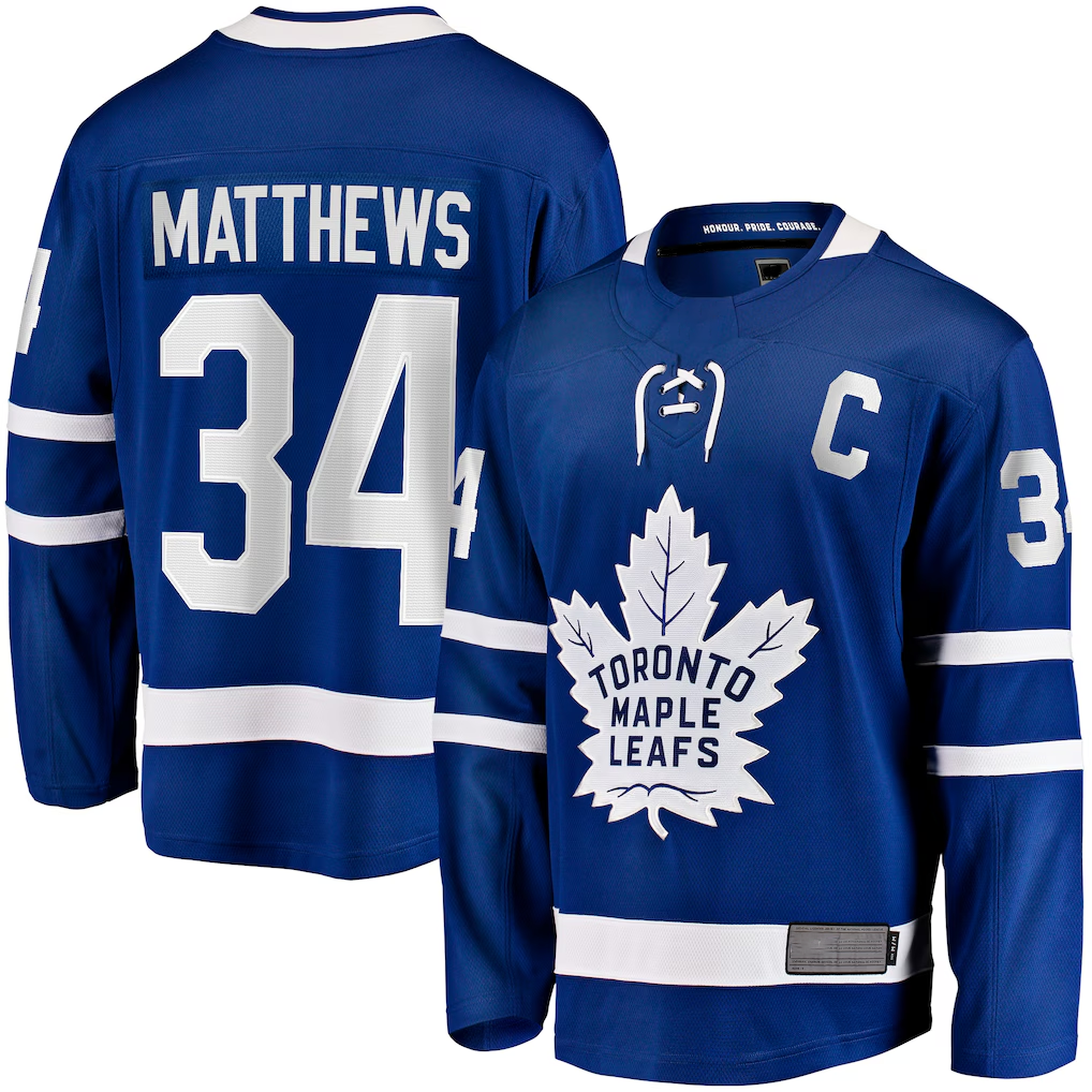 Pkot TM.Leafs #34 Auston Matthews Blue Captain Patch Home Breakaway Player Jerseys