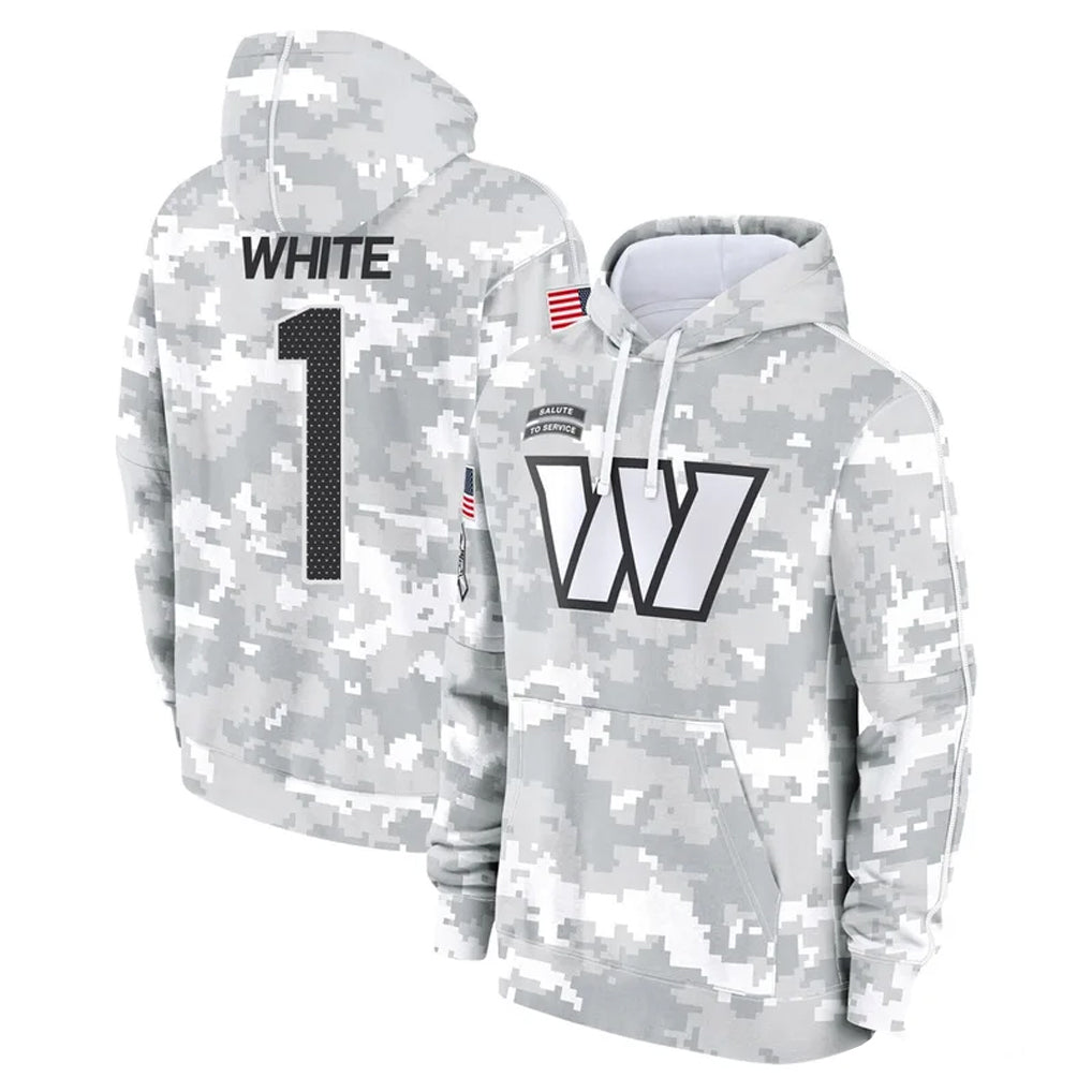 Pkot W.Commanders #1 Rachaad White Player Arctic Camo Limited Salute to Service Pullover Hoodies Game Stitched Jerseys