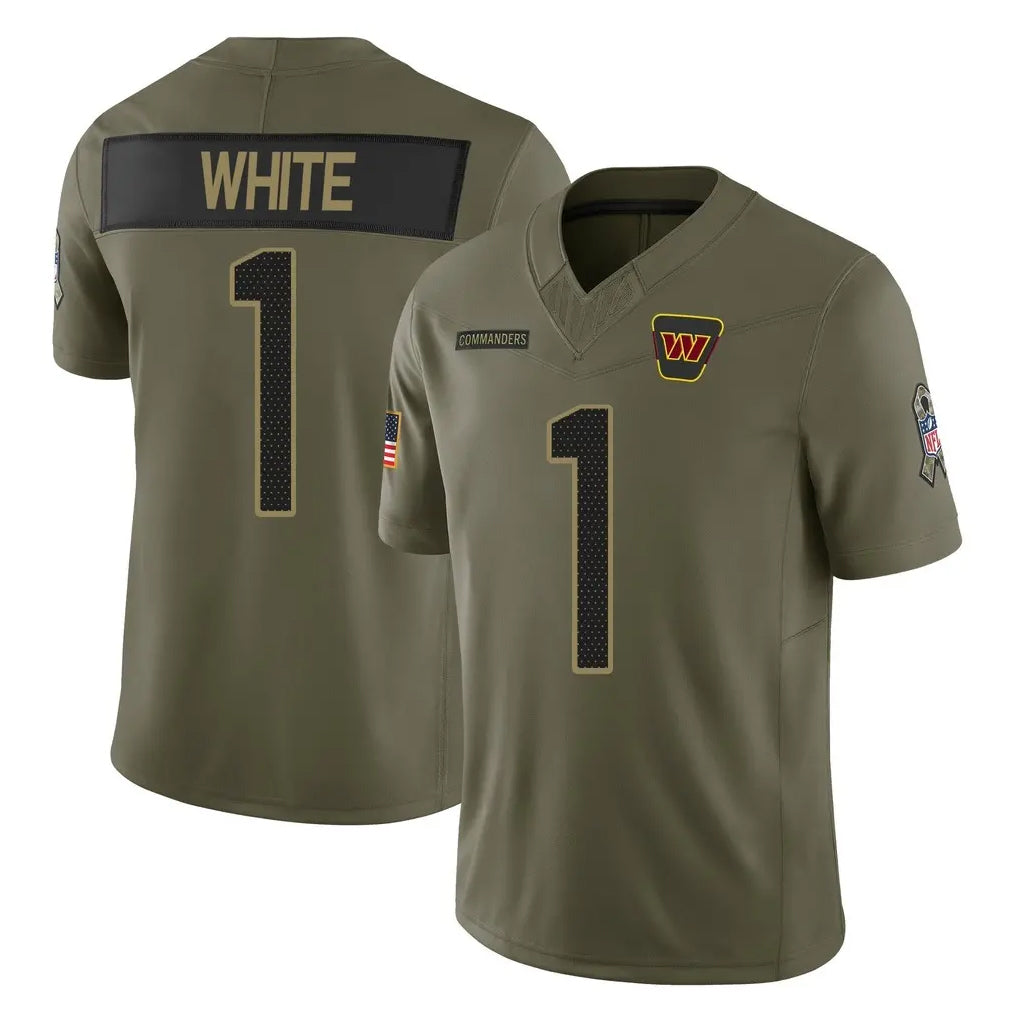 Pkot W.Commanders #1 Rachaad White Player Olive 2025 Salute To Service Limited Home Game Stitched Jerseys