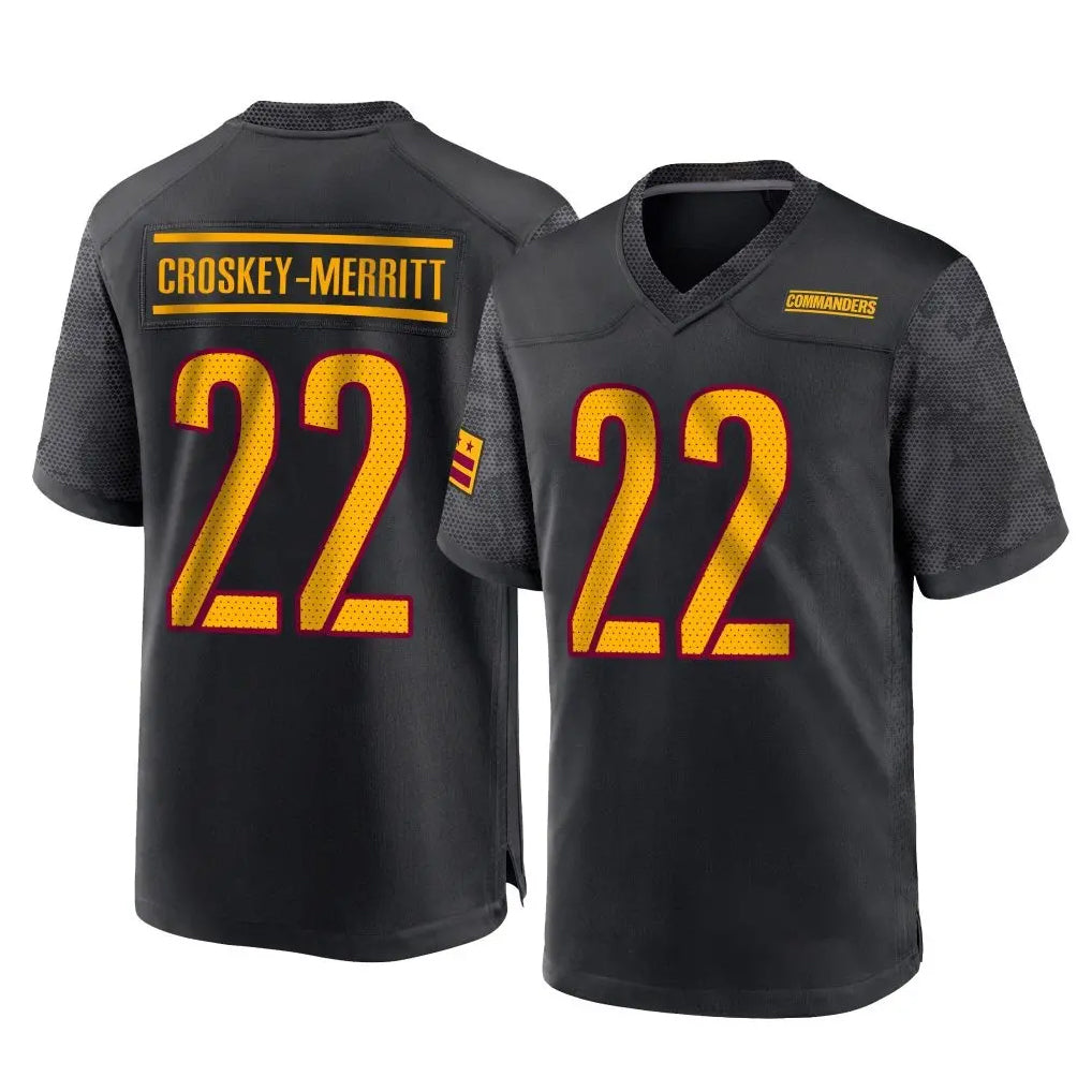 Pkot W.Commanders #22 Jacory Croskey-Merritt Player Black Home Game Stitched Jerseys