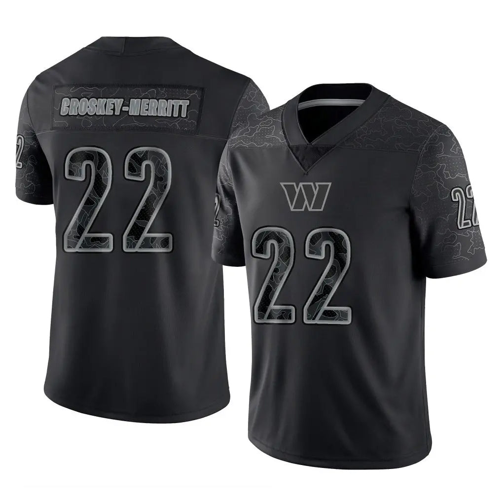 Pkot W.Commanders #22 Jacory Croskey-Merritt Player Black Limited Reflective Home Game Stitched Jerseys