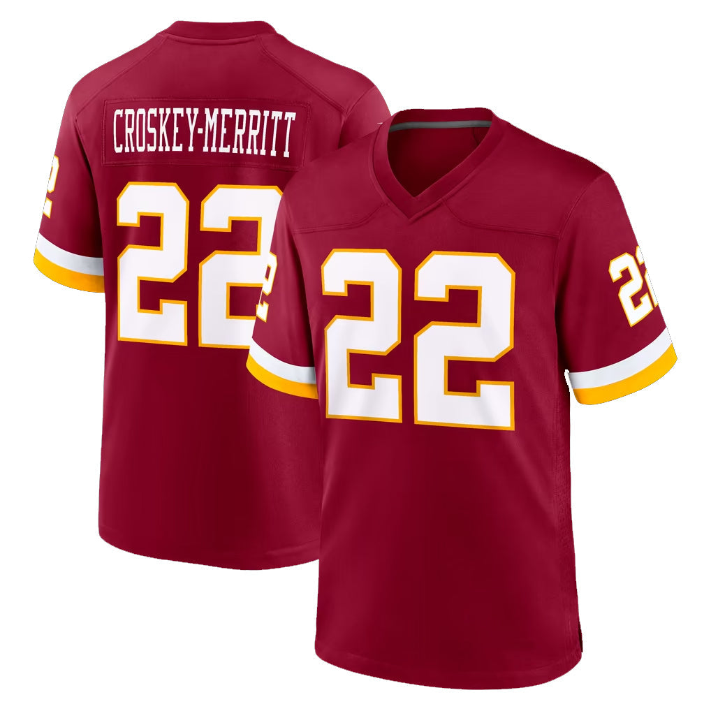Pkot W.Commanders #22 Jacory Croskey-Merritt Player Burgundy Game Home Stitched Jerseys