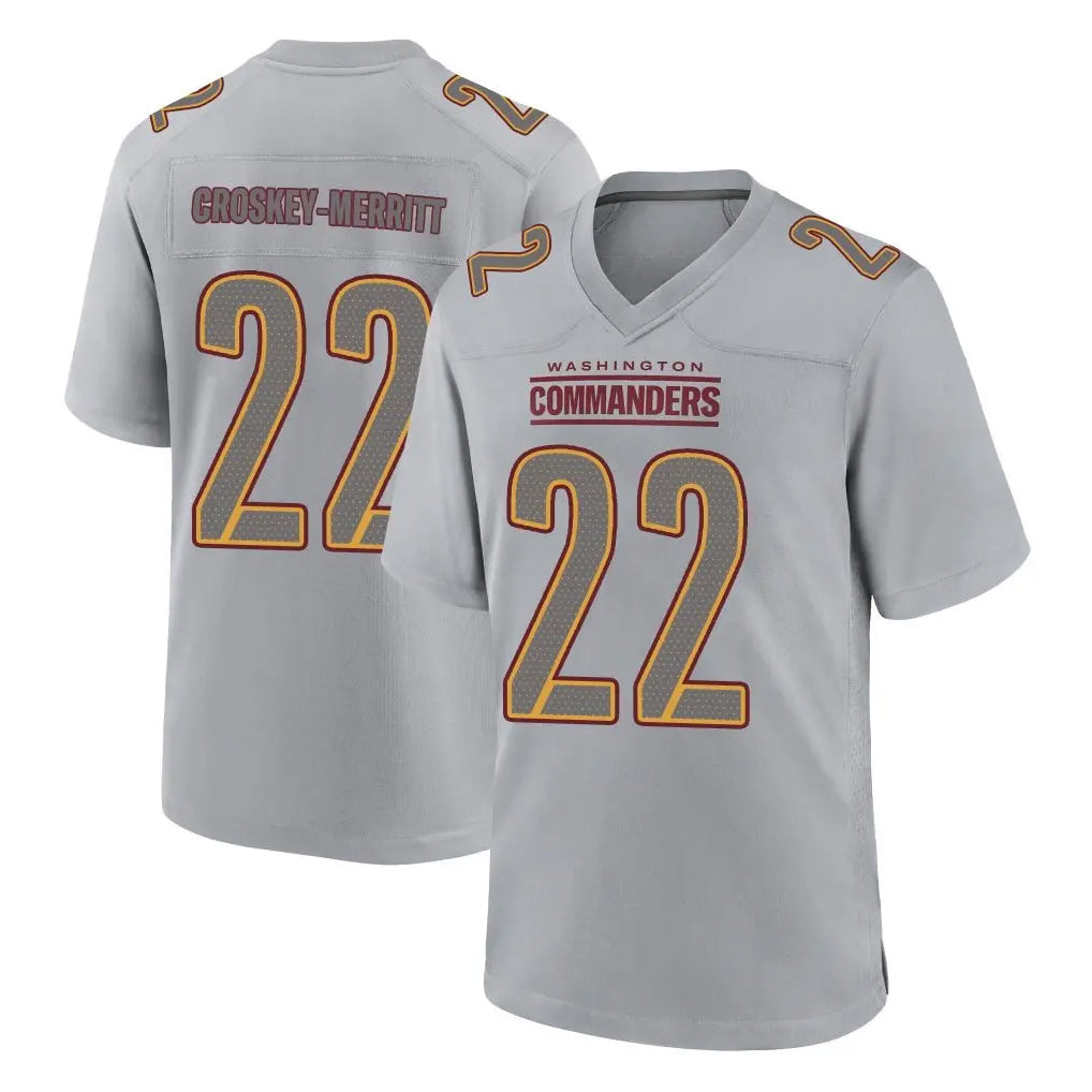 Pkot W.Commanders #22 Jacory Croskey-Merritt Player Gray Atmosphere Fashion Home Game Stitched Jerseys