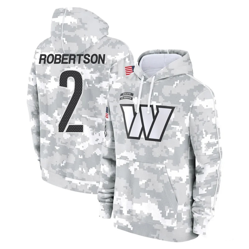 Pkot W.Commanders #2 Amik Robertson Player Arctic Camo Limited Salute to Service Pullover Hoodies Game Stitched Jerseys