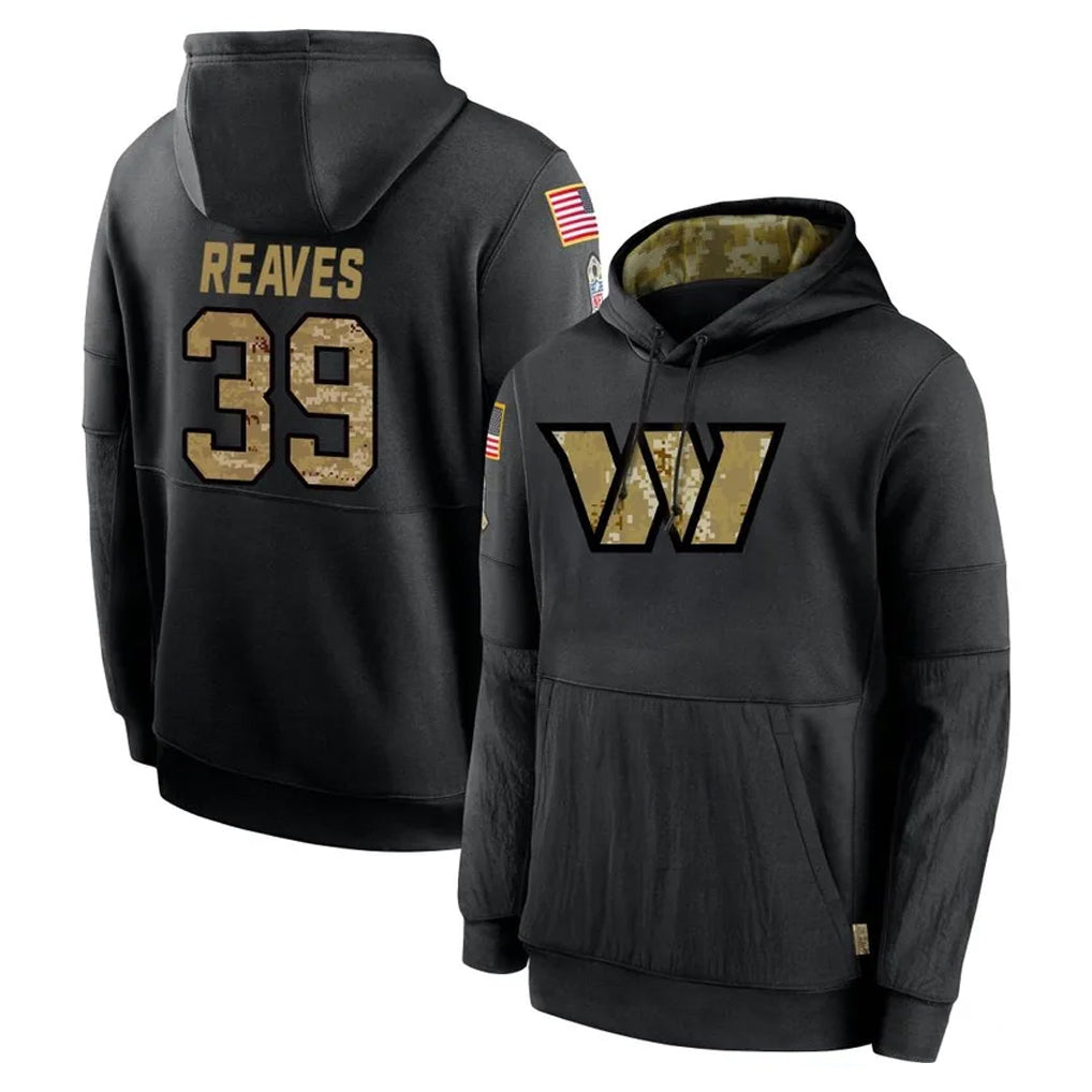 Pkot W.Commanders #39 Jeremy Reaves Player Black Salute to Service Performance Pullover Hoodies Home Game Stitched Jerseys