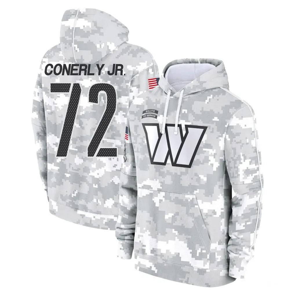 Pkot W.Commanders #72 Josh Conerly Jr. Player Arctic Camo Limited Salute to Service Pullover Hoodies Game Stitched Jerseys