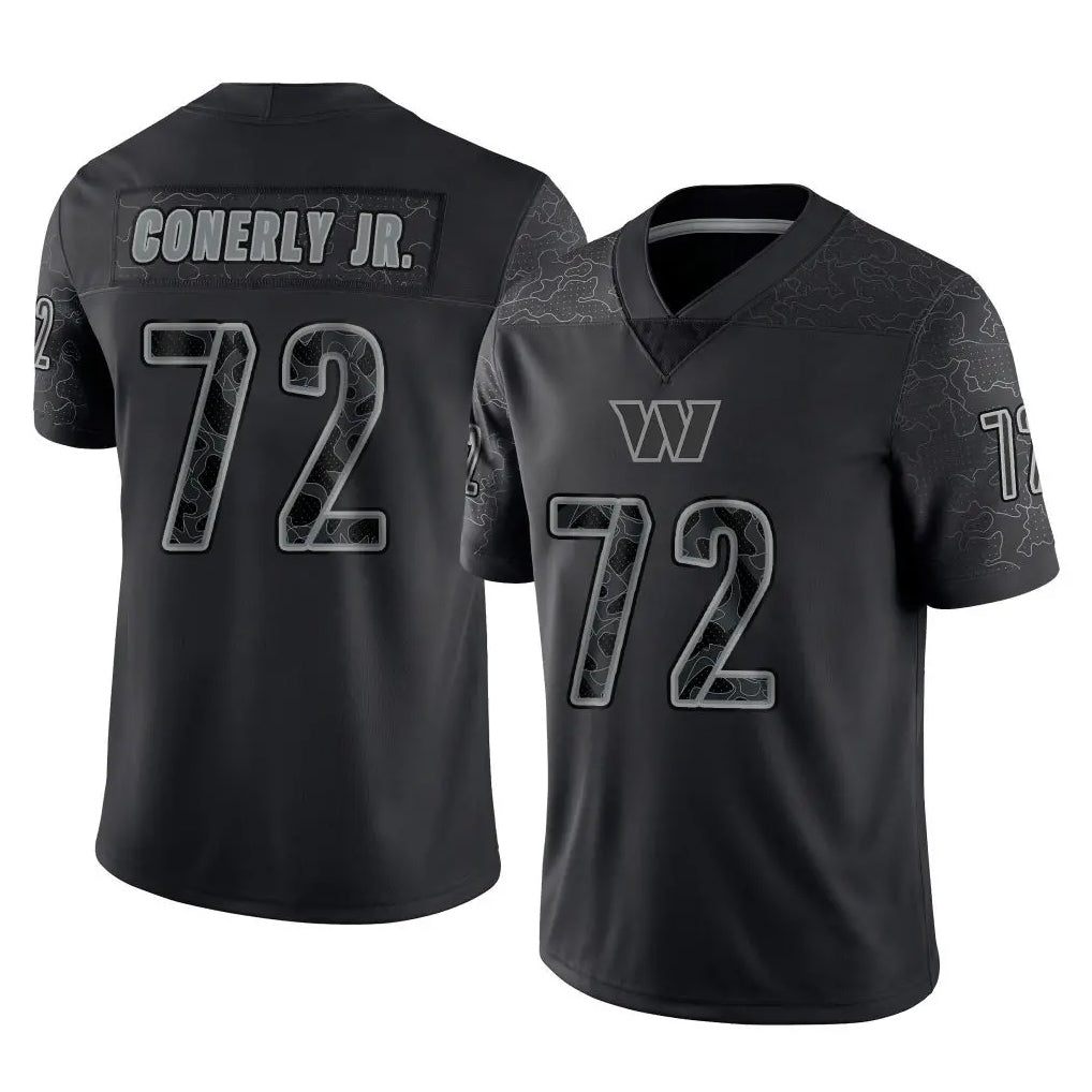 Pkot W.Commanders #72 Josh Conerly Jr. Player Black Limited Reflective Home Game Stitched Jerseys