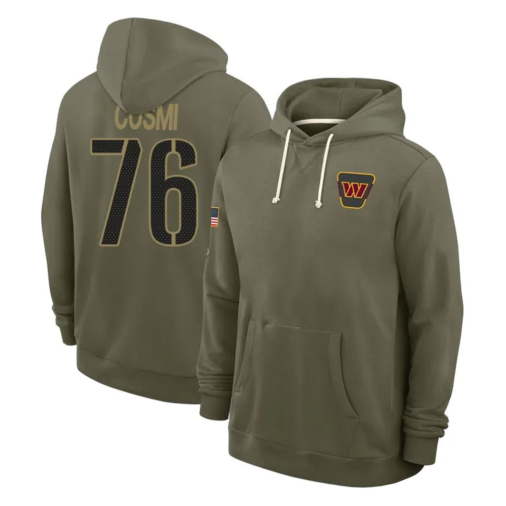 Pkot W.Commanders #76 Sam Cosmi Player Olive Salute to Service Pullover Hoodies Limited Home Stitched Jerseys