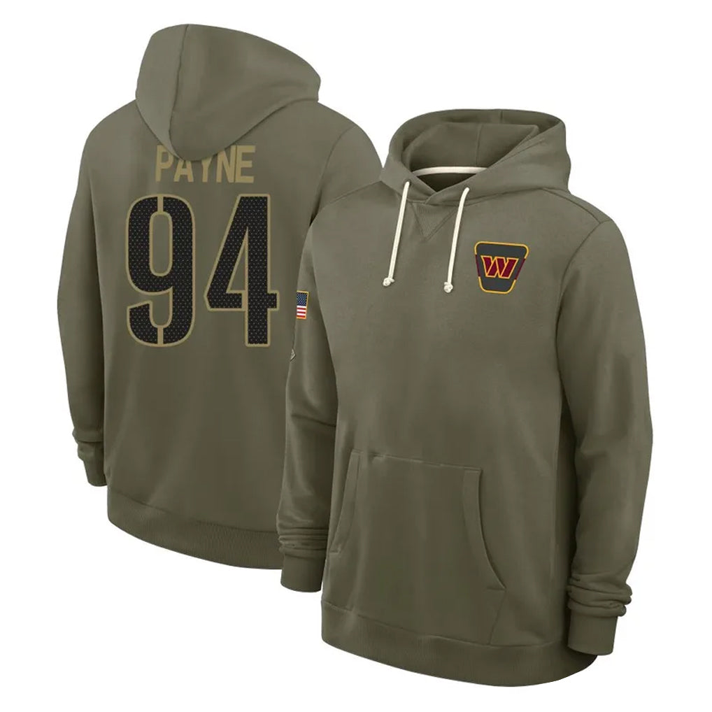 Pkot W.Commanders #94 Daron Payne Player Olive Salute to Service Pullover Hoodies Limited Home Stitched Jerseys