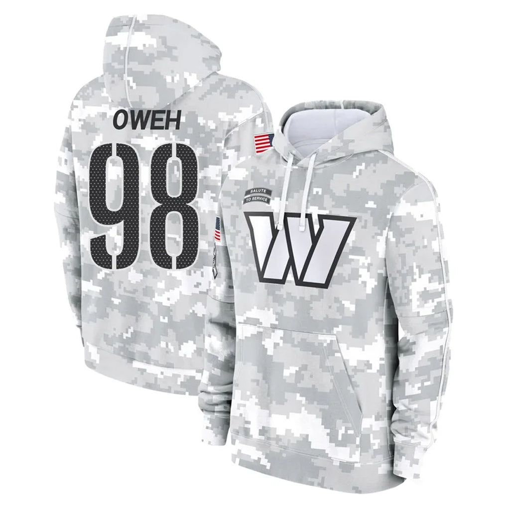 Pkot W.Commanders #98 Odafe Oweh Player Arctic Camo Limited Salute to Service Pullover Hoodies Game Stitched Jerseys
