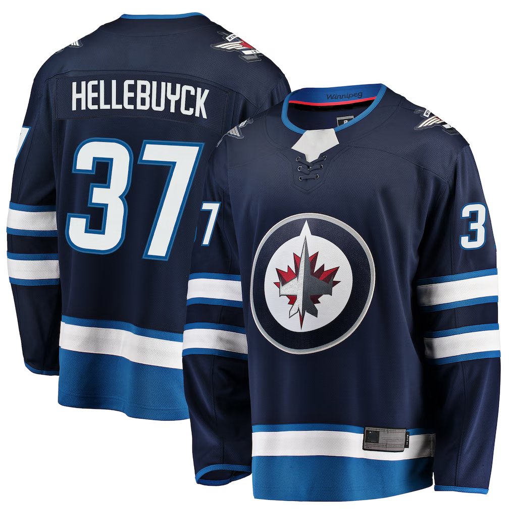 Pkot W.Jets #37 Connor Hellebuyck Navy Breakaway Replica Jerseys